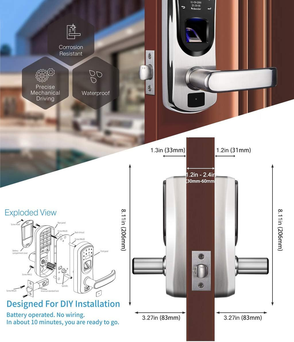 Smart Door Lock with Fingerprint Stainless Steel Touchscreen Q300