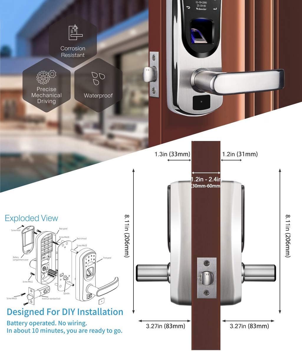 Smart Door Lock with Fingerprint Stainless Steel Touchscreen Q300