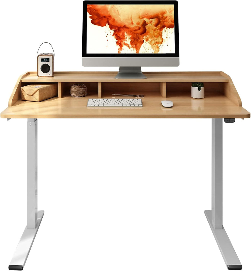White Oak Electric Standing Desk with Drawers M572