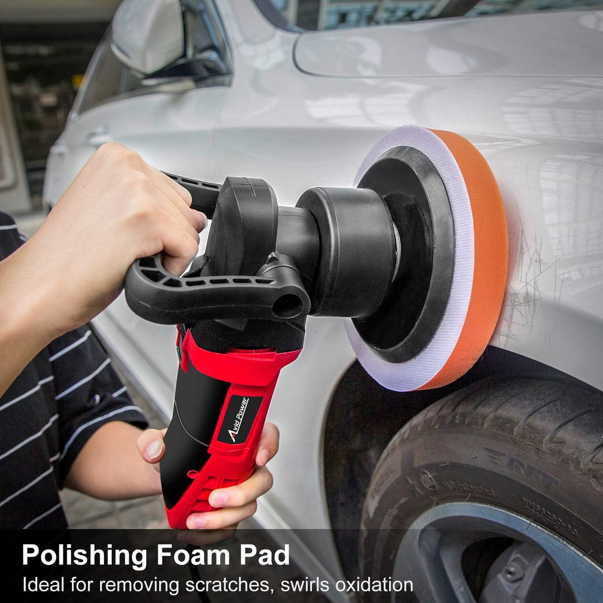 6-inch Dual Action Random Orbital Car Buffer Polisher with Variable Speed, 3 Foam Pads R5126