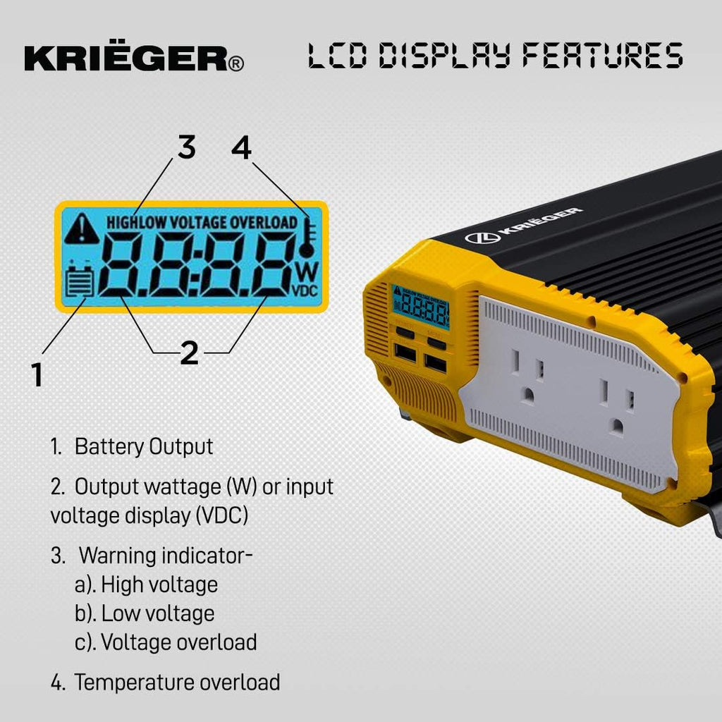 1500 Watts Power Inverter 12V to 110V Modified Sine Wave with Dual AC Outlets P13668