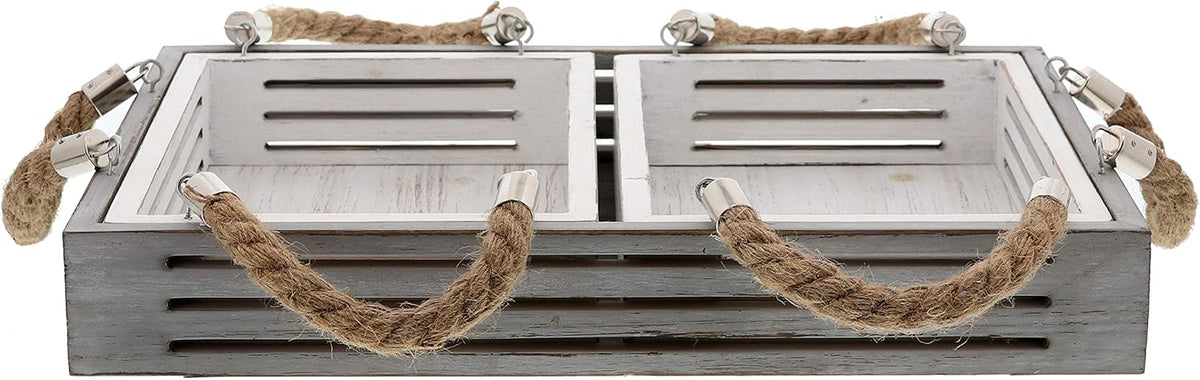 Nesting Serving Trays with Rope Handles, Set of 3, Wood Trays Q3719