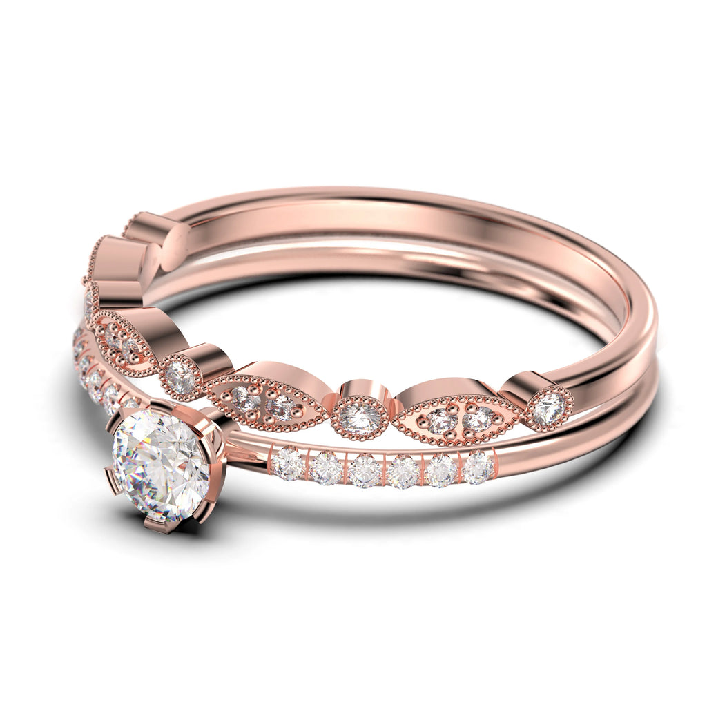 1.05 Carat Round Cut Diamond Moissanite Engagement Ring in 10k Solid Rose Gold N84660