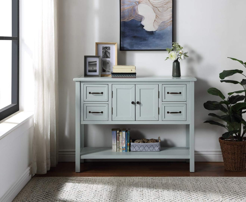 Espresso Wood Console Table with 2 Drawers, 2 Cabinets, 1 Shelf O708