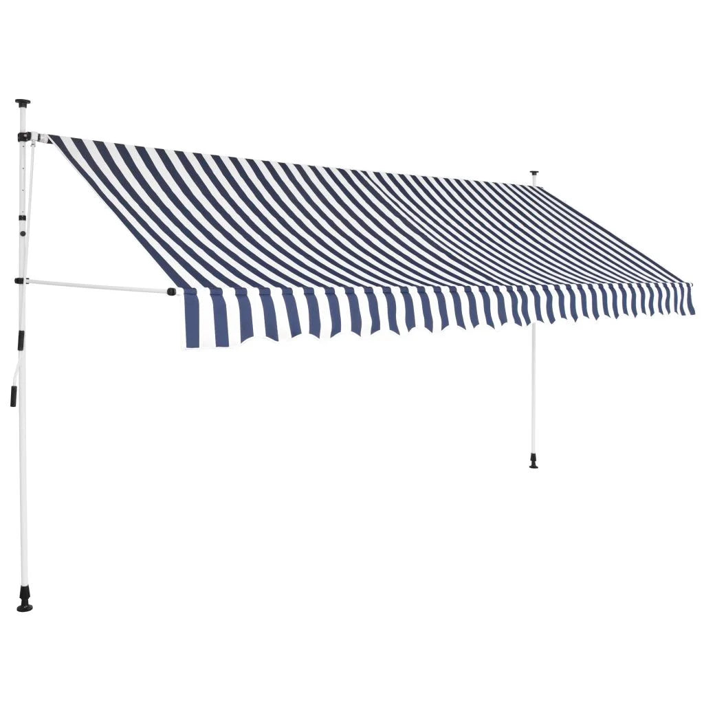 Manual Retractable Awning 137.8" Blue and White Stripes O744