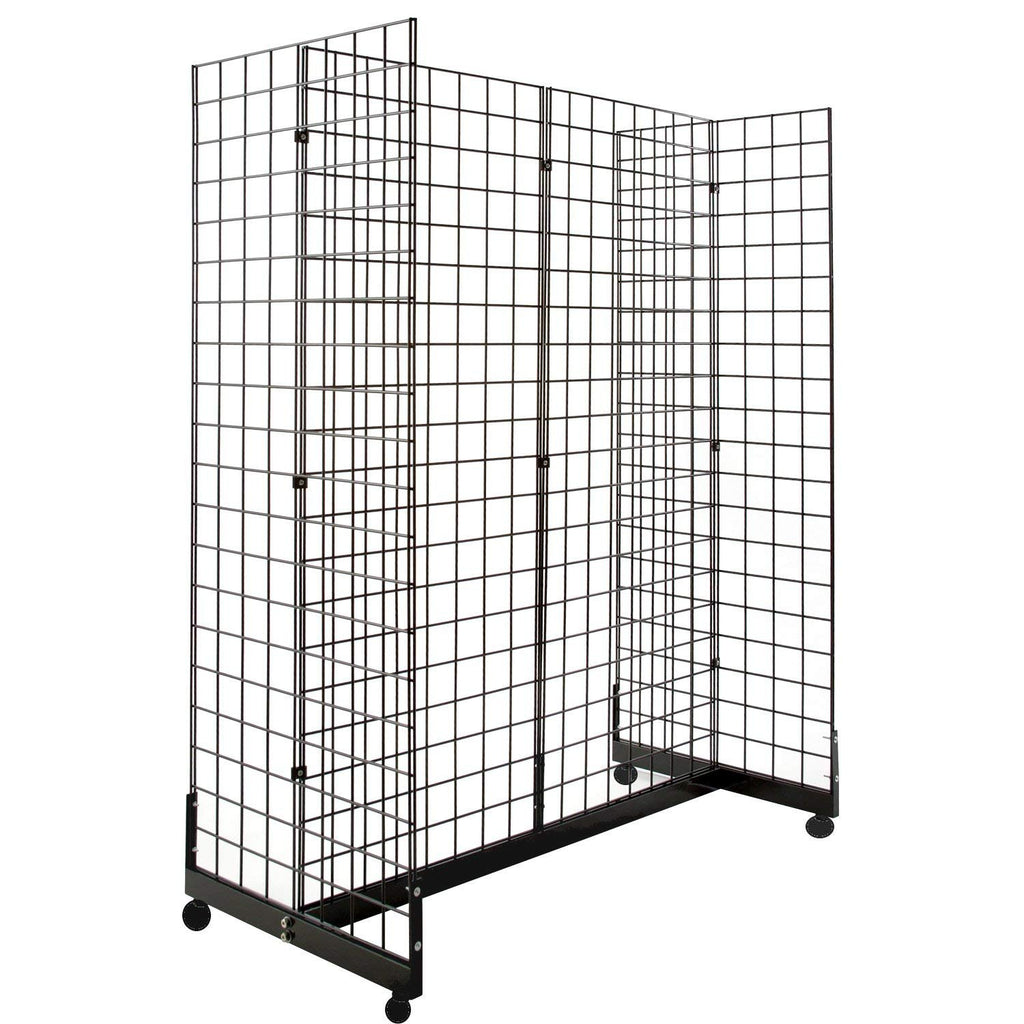 Black Gridwall Panel Display Fixture with Gondola Base and Casters K523