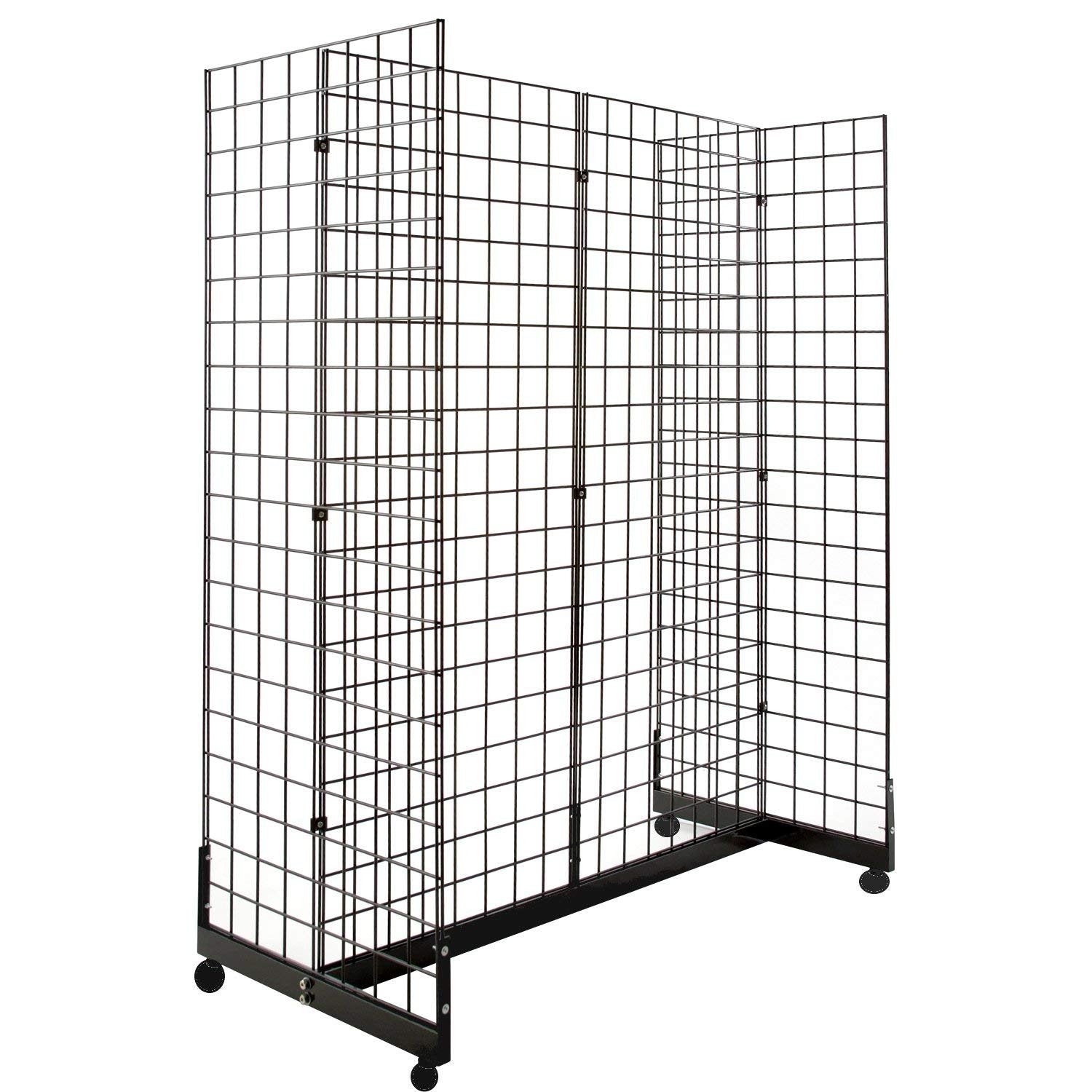 Black Gridwall Panel Display Fixture with Gondola Base and Casters K523