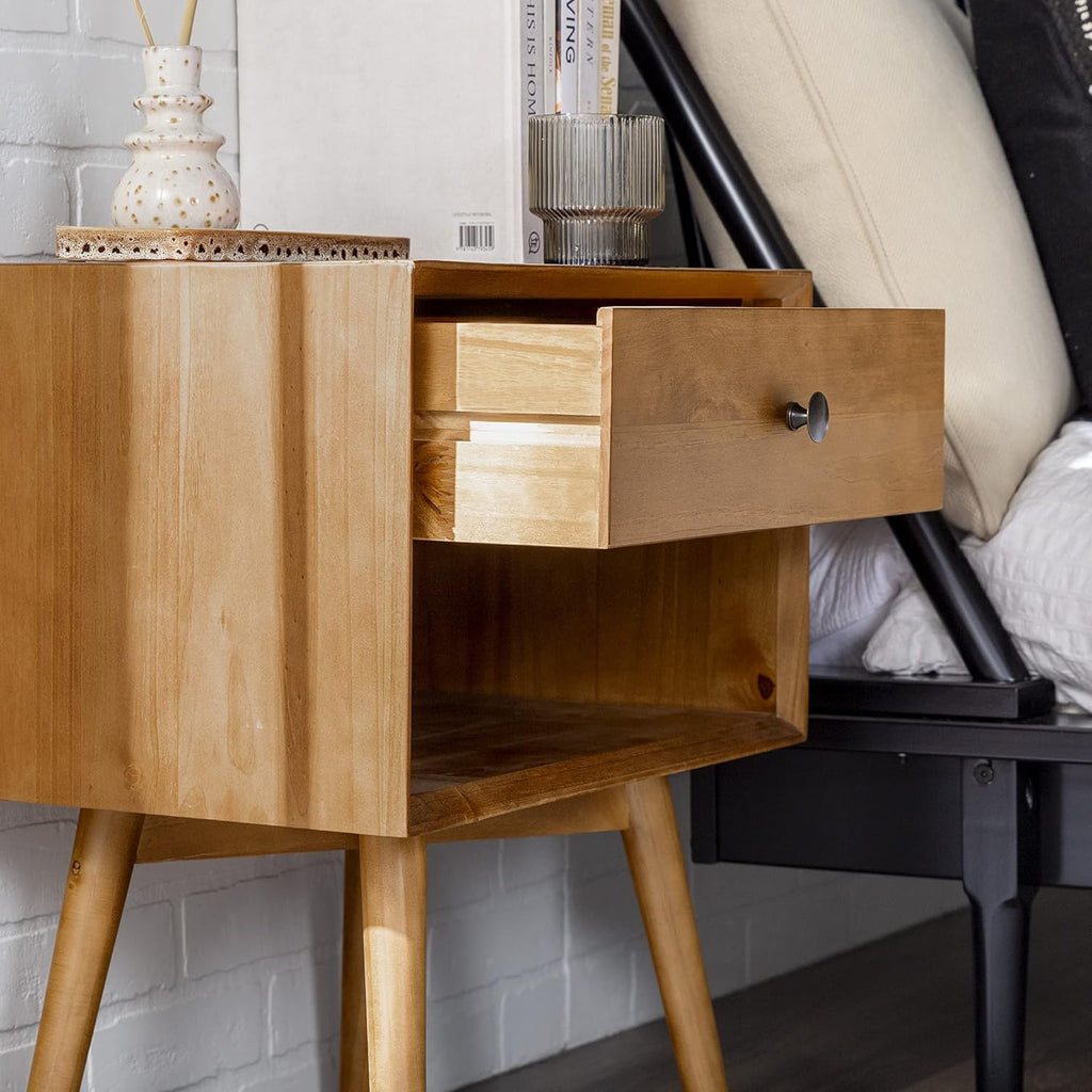 Caramel 2-Piece 1-Drawer Solid Wood Nightstand Set U938939