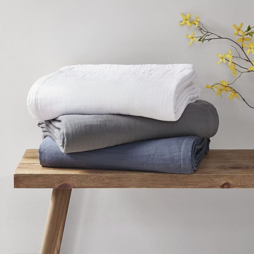 Casual Cotton Gauze Blanket with Charcoal Finish D4280