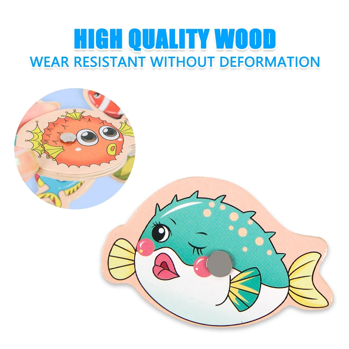 Magnetic Fishing Game Toys Set with Wooden Fish Rod W780066