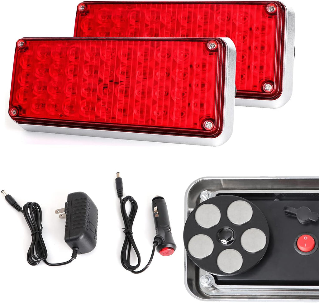 2pcs Strobe Flashing Hazard Red Lights for Trucks Vehicles Wireless Magnetic 42 LED Trailer Tail Marker Warning Emergency Light 3 Patterns Rechargeable Pack of 2 T563583