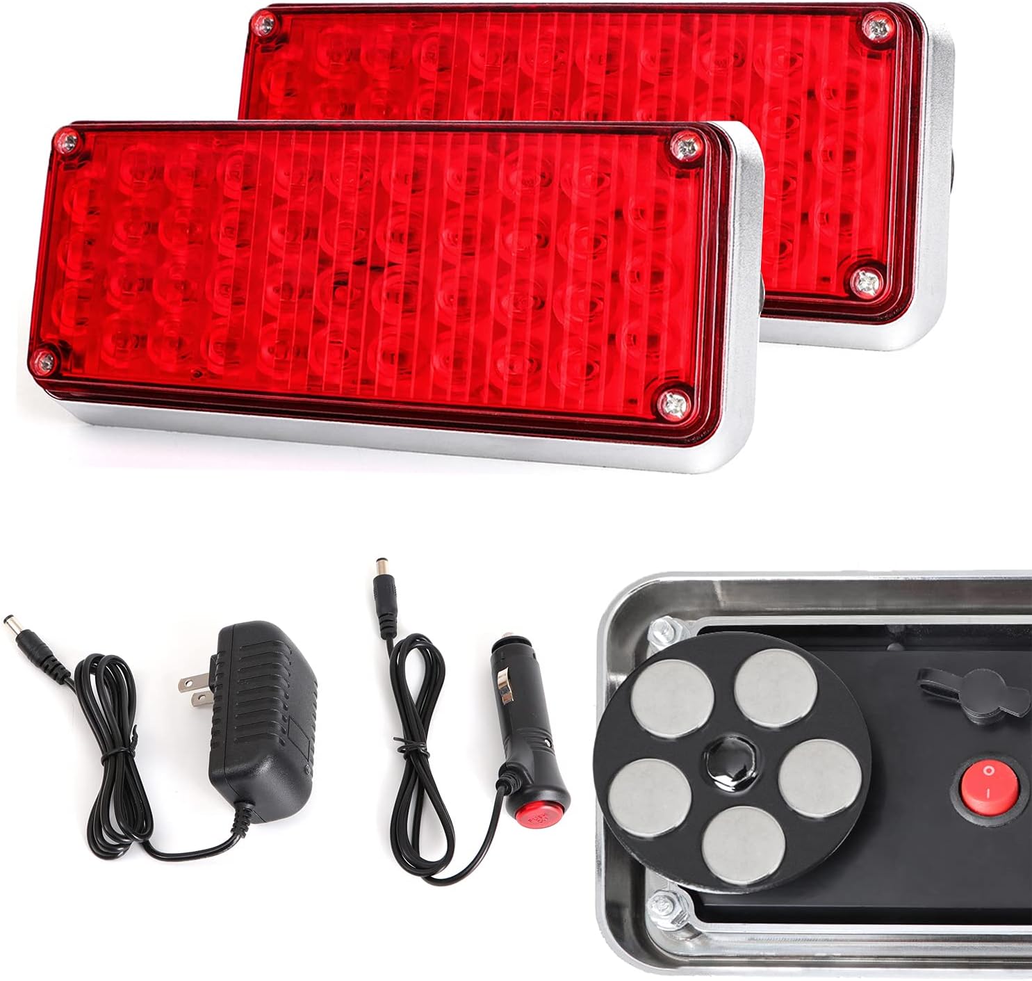 2pcs Strobe Flashing Hazard Red Lights for Trucks Vehicles Wireless Magnetic 42 LED Trailer Tail Marker Warning Emergency Light 3 Patterns Rechargeable Pack of 2 T563583