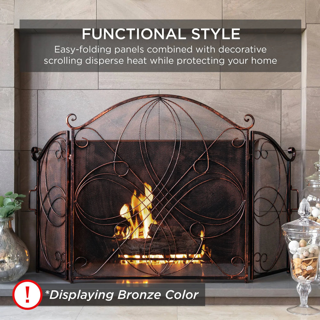 Pewter Wrought Iron Fireplace Safety Screen Spark Guard Cover S872