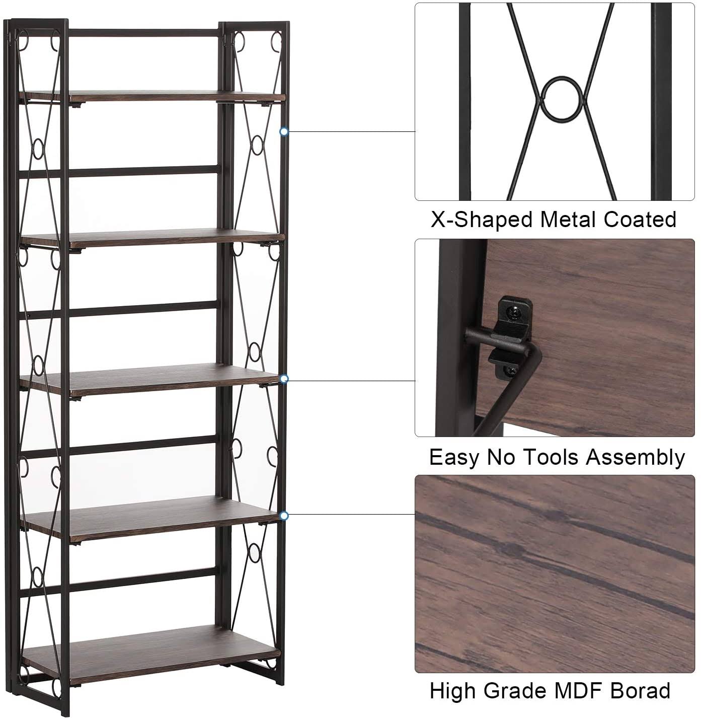 5 Tier Bookshelf Set of 2 with Metal Fram D795542