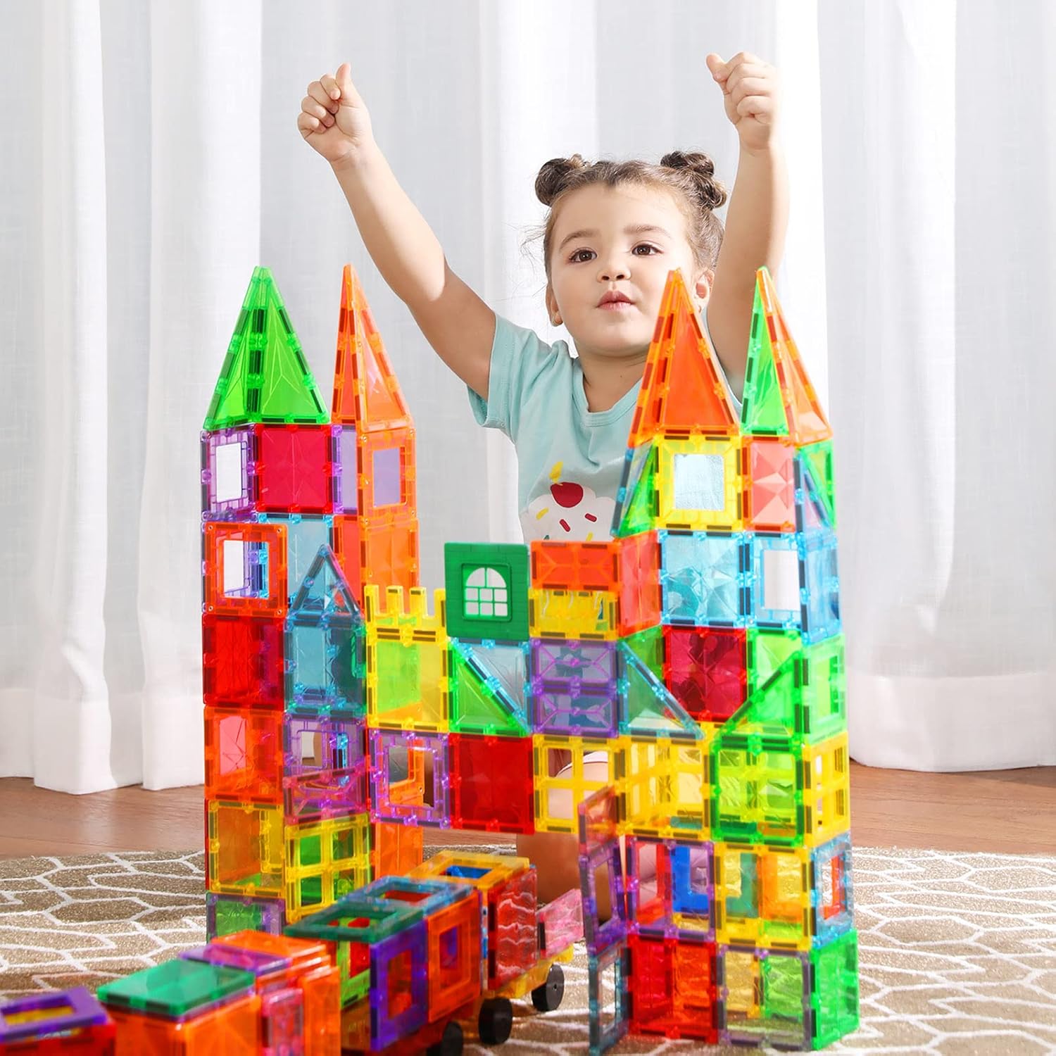 65 Piece Colorful Magnetic Building Blocks Set with Car T99455