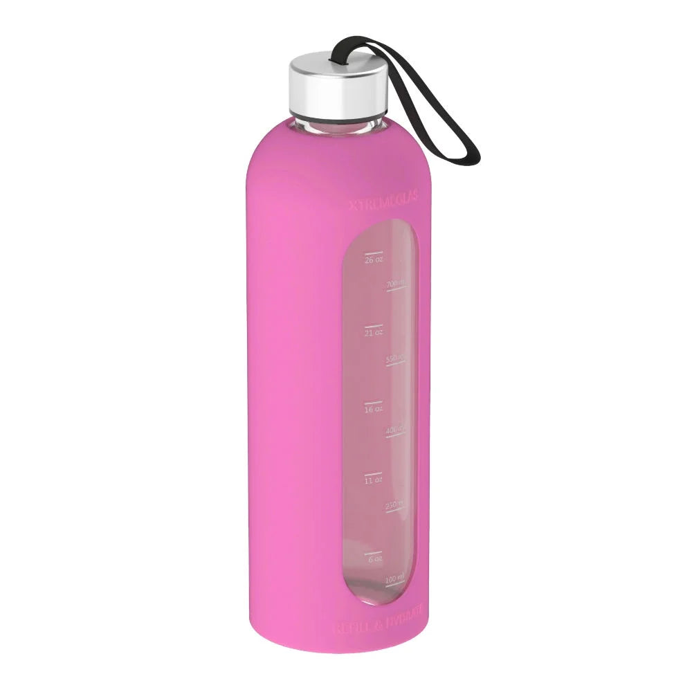 32 Oz Glass Water Bottle With Silicone Sleeve Leak Proof Lid (Pink) Z753144