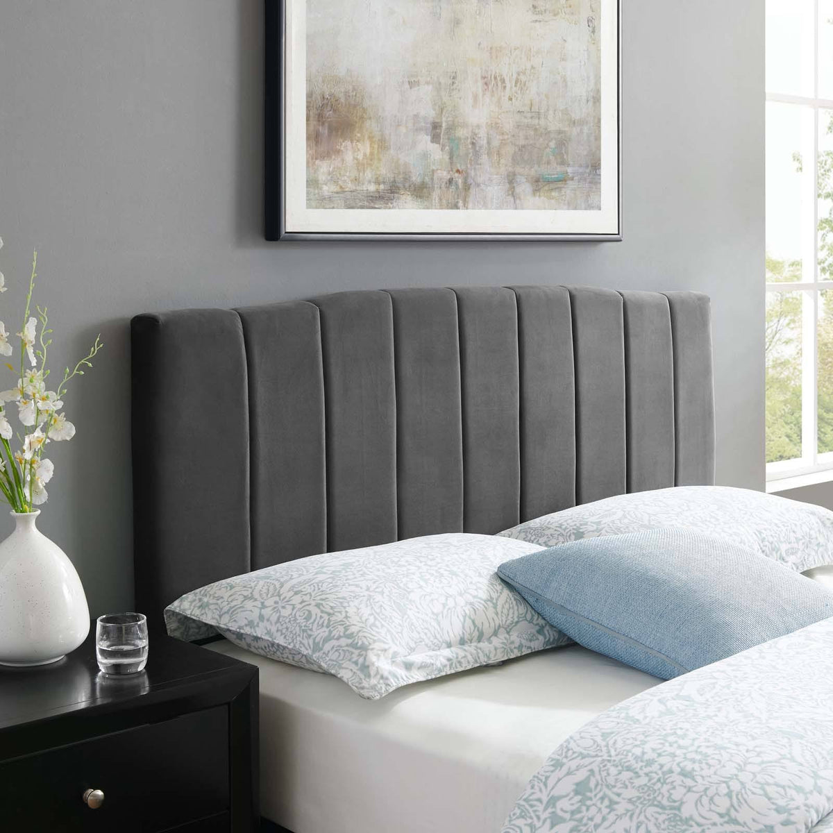 White Performance Velvet Headboard Q4883