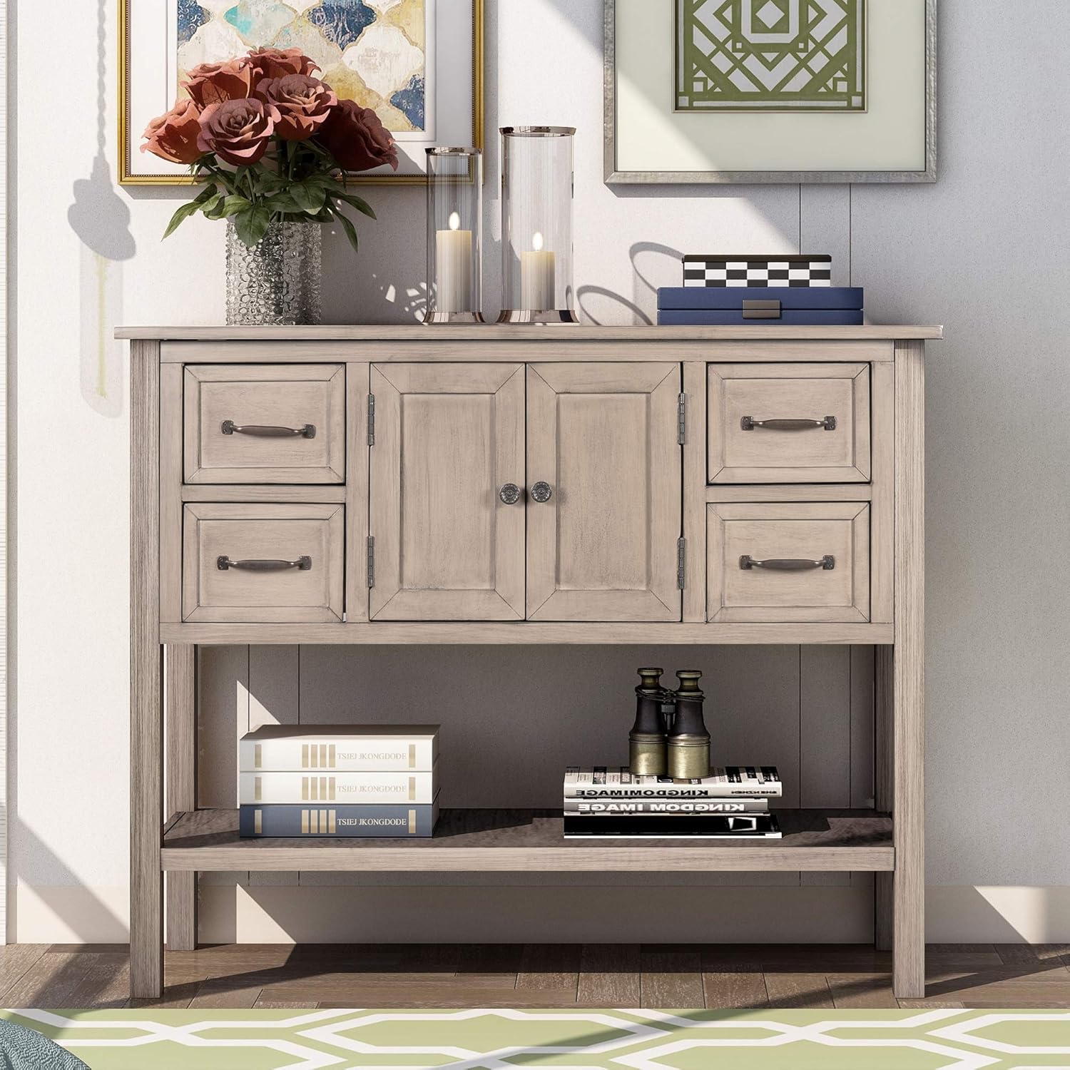 Espresso Wood Console Table with 2 Drawers, 2 Cabinets, 1 Shelf O708