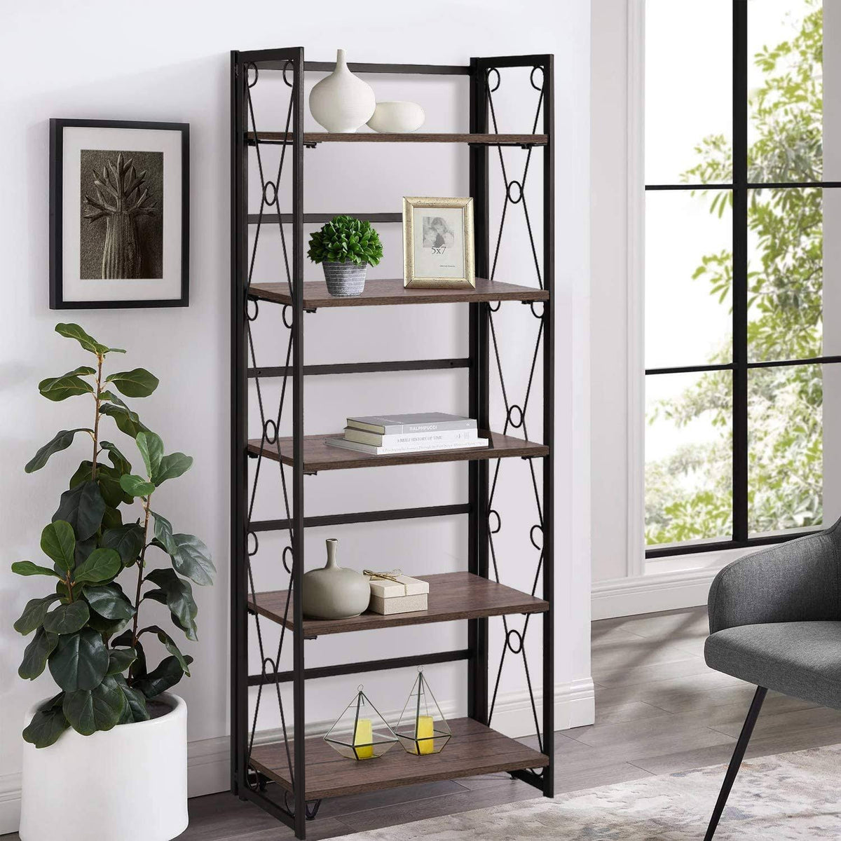 5 Tier Bookshelf Set of 2 with Metal Fram D795542