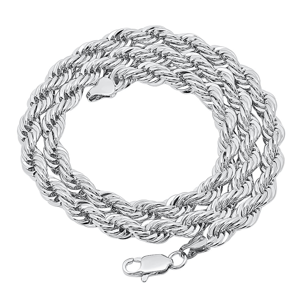 Rhodium Plated Twisted Rope Chain Necklace, 36 inches Y2025