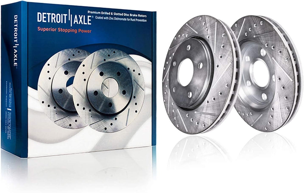 Front Rear Drilled & Slotted Rotors + Brake Pads 10pc Set B789