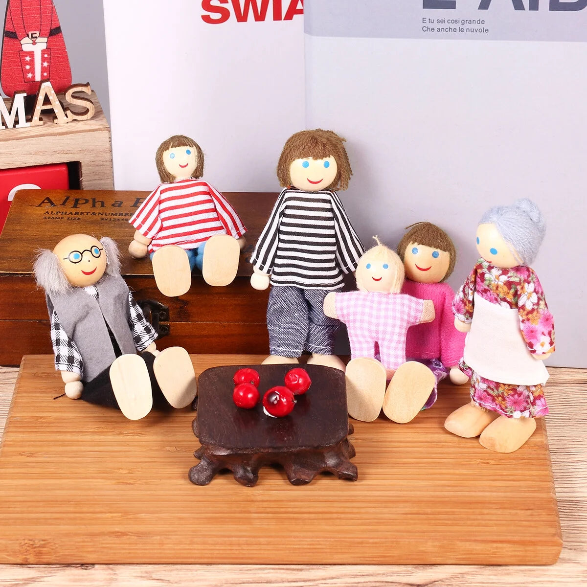 7 Pieces Wooden Dollhouse Family Set Mini People Figures B17113
