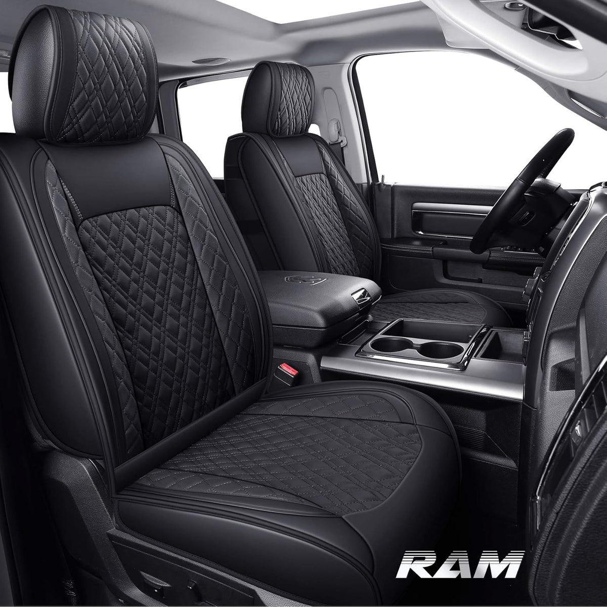 2 PCS Front Black-Red Waterproof Leather Car Seat Covers R474625