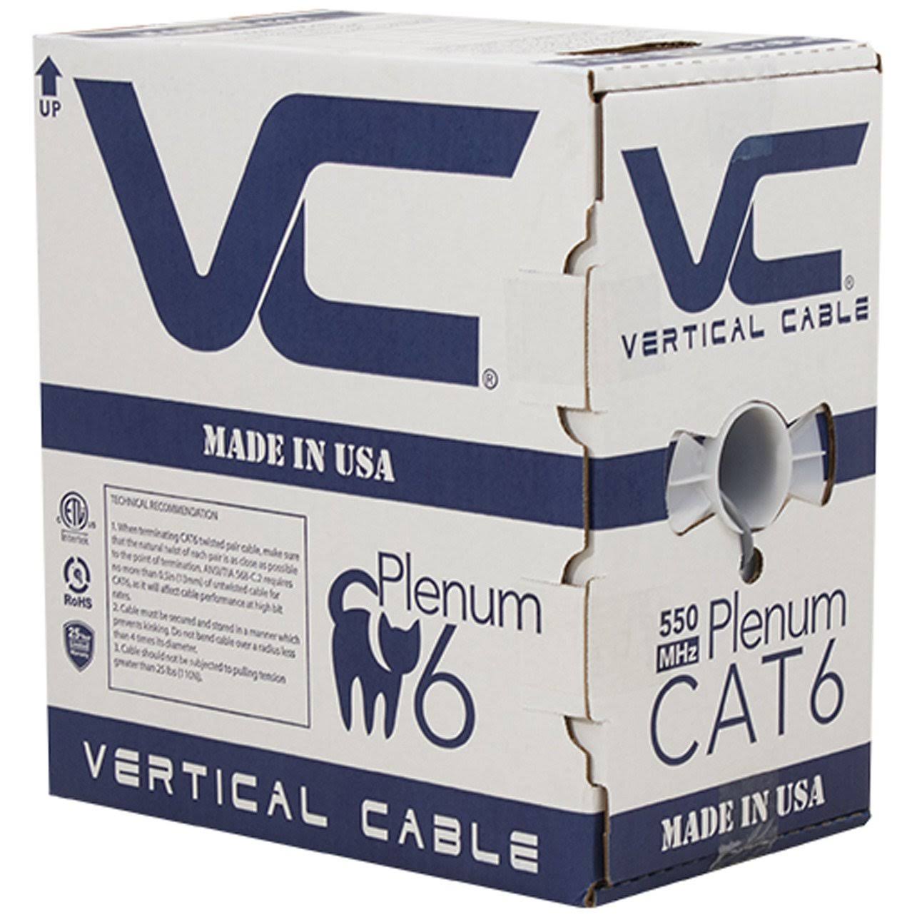 1000ft Solid Plenum Cat6 Cable 23AWG 550MHz CMP Gray B1629