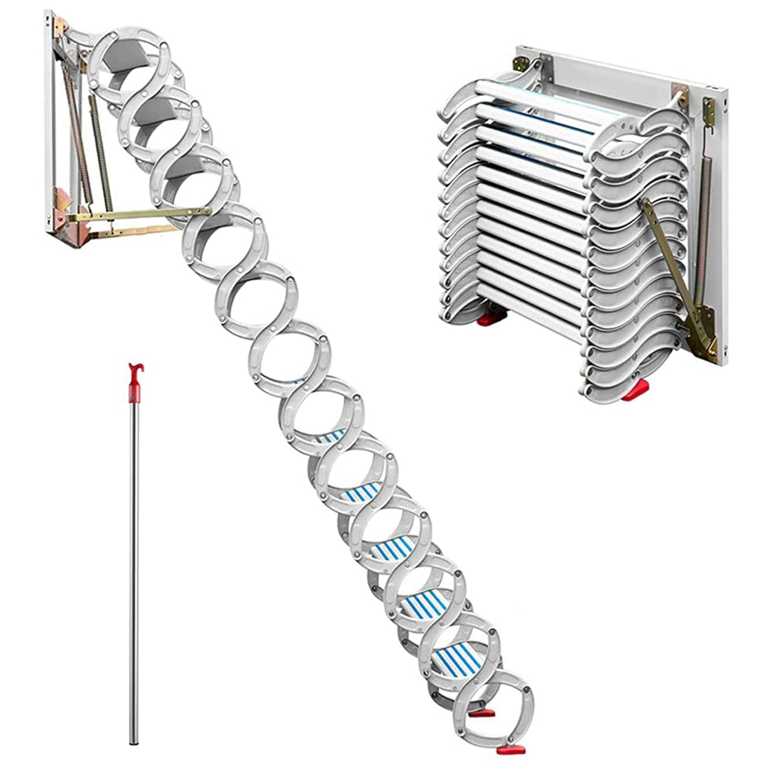 White Al-mg Alloy Wall Mounted Folding Attic Ladder P44986