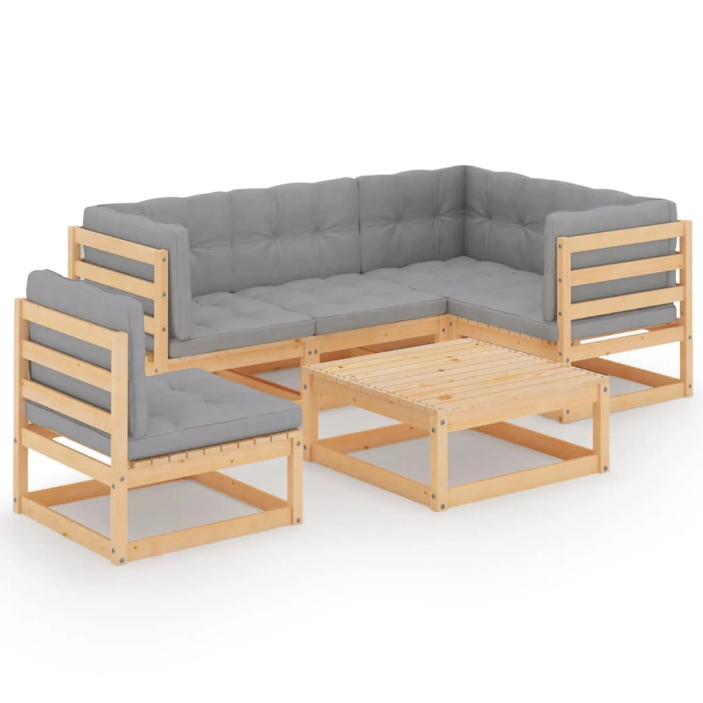 6 Piece Gray Cushioned Pinewood Sectional Sofa Set F632098