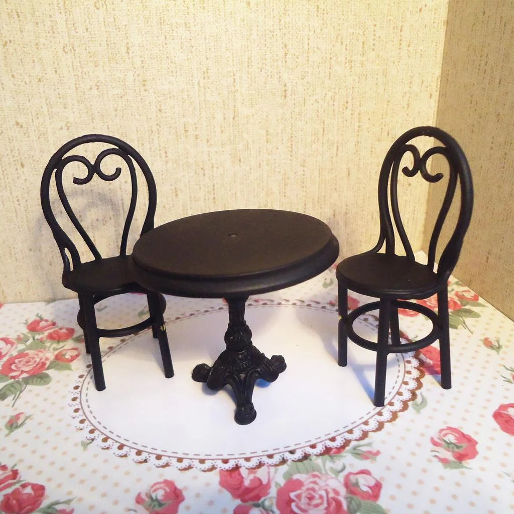 Black Dining Table Chairs Miniature Set 1:12 Dollhouse Furniture Toys W7854