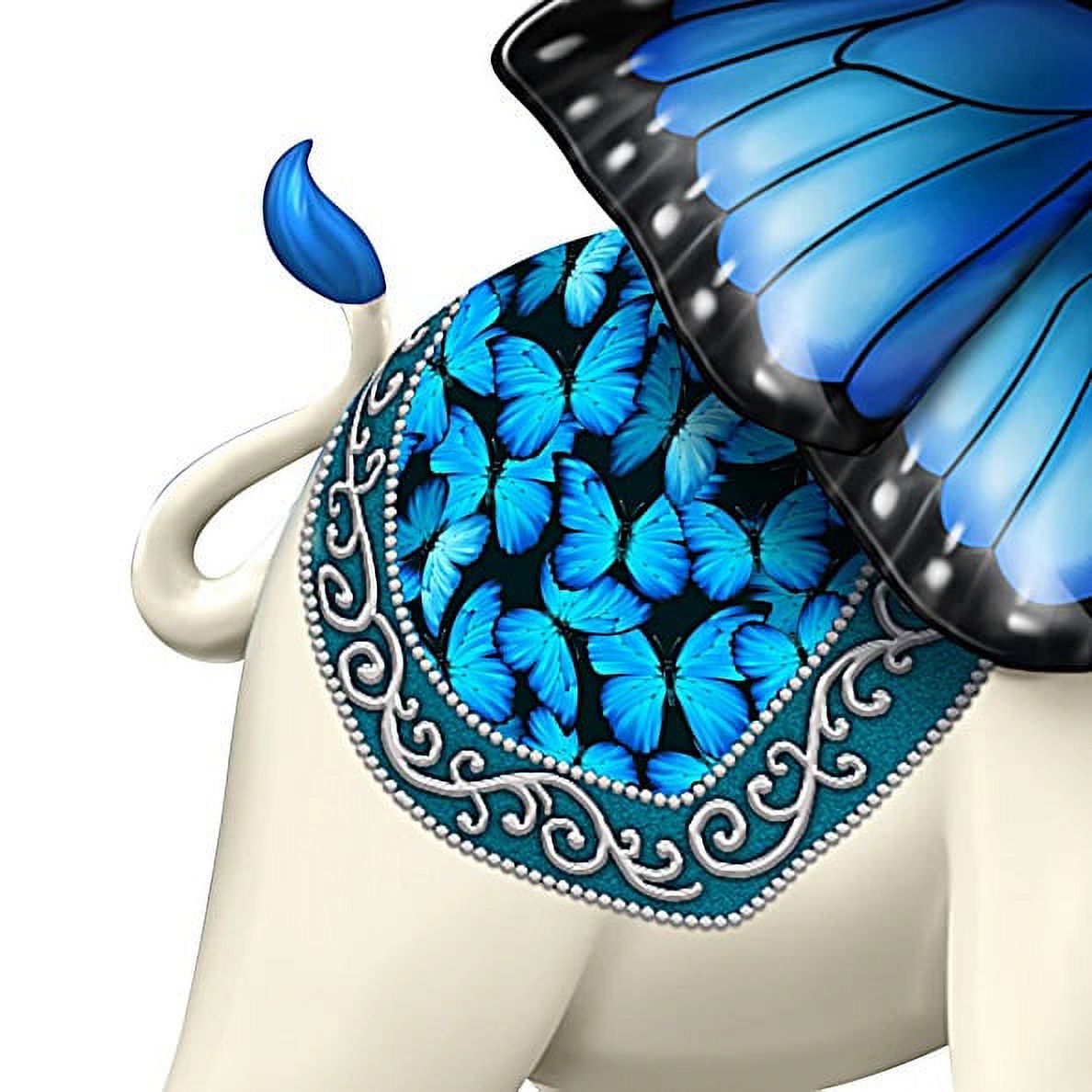 Blue Morpho Butterfly and Elephant Hand-Painted Figurine Y4451