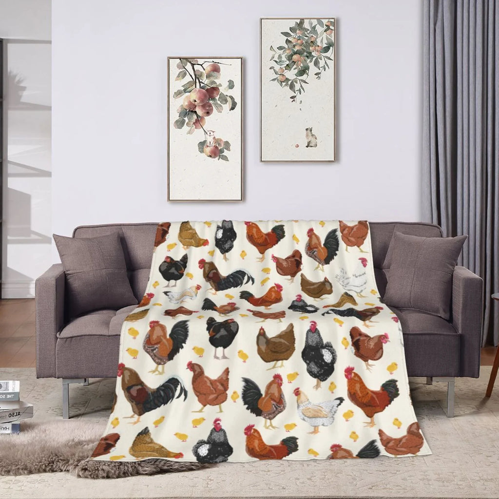 Fleece Plush Throw Blanket Roosters And Chickens (40"X30") S4878
