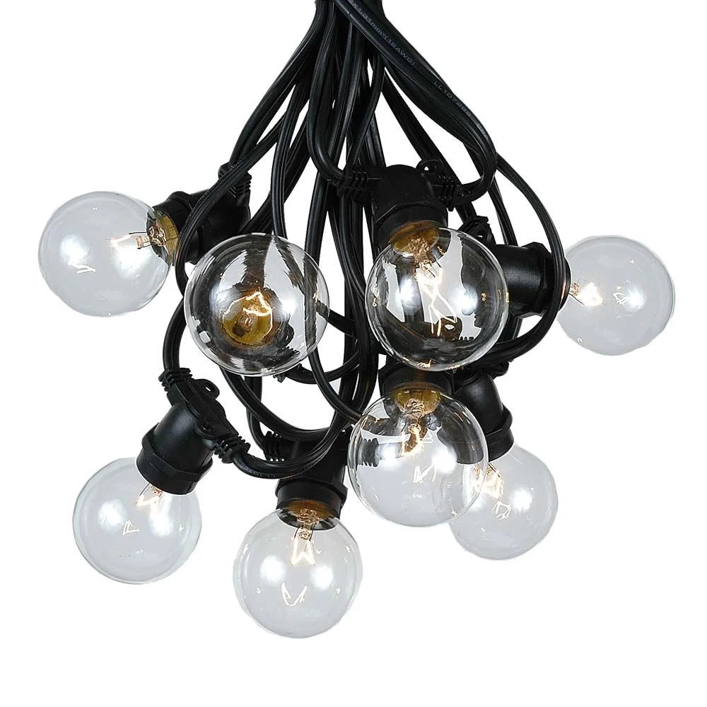 25' Clear Incandescent G50 Globe String Lights, Black Wire, 25 Sockets P299