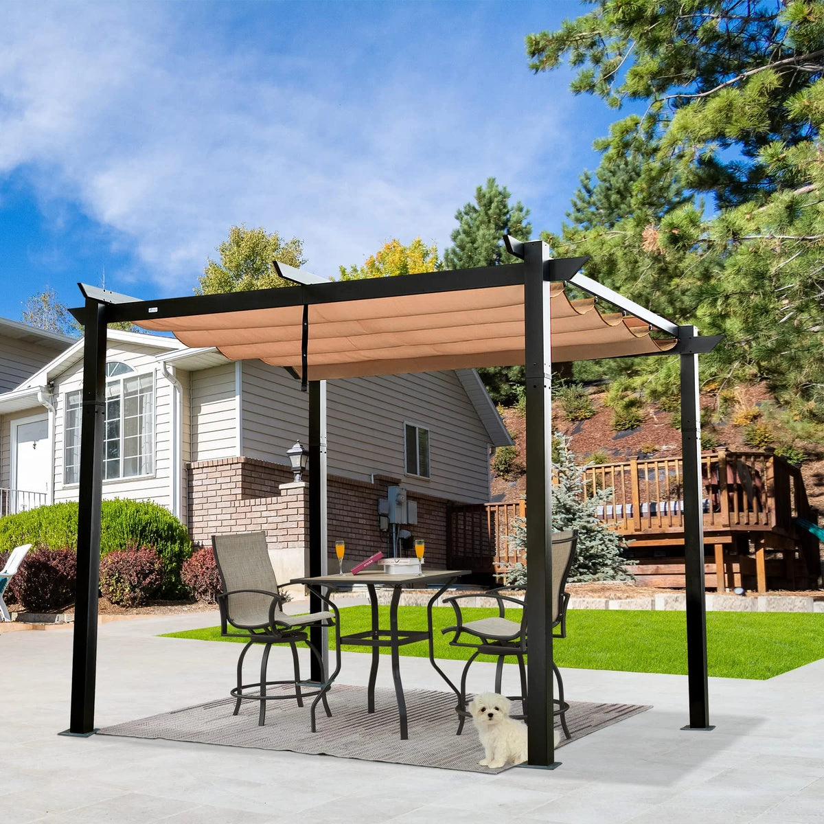 Retractable Pergola with Weather-Resistant Aluminum Canopy P951140