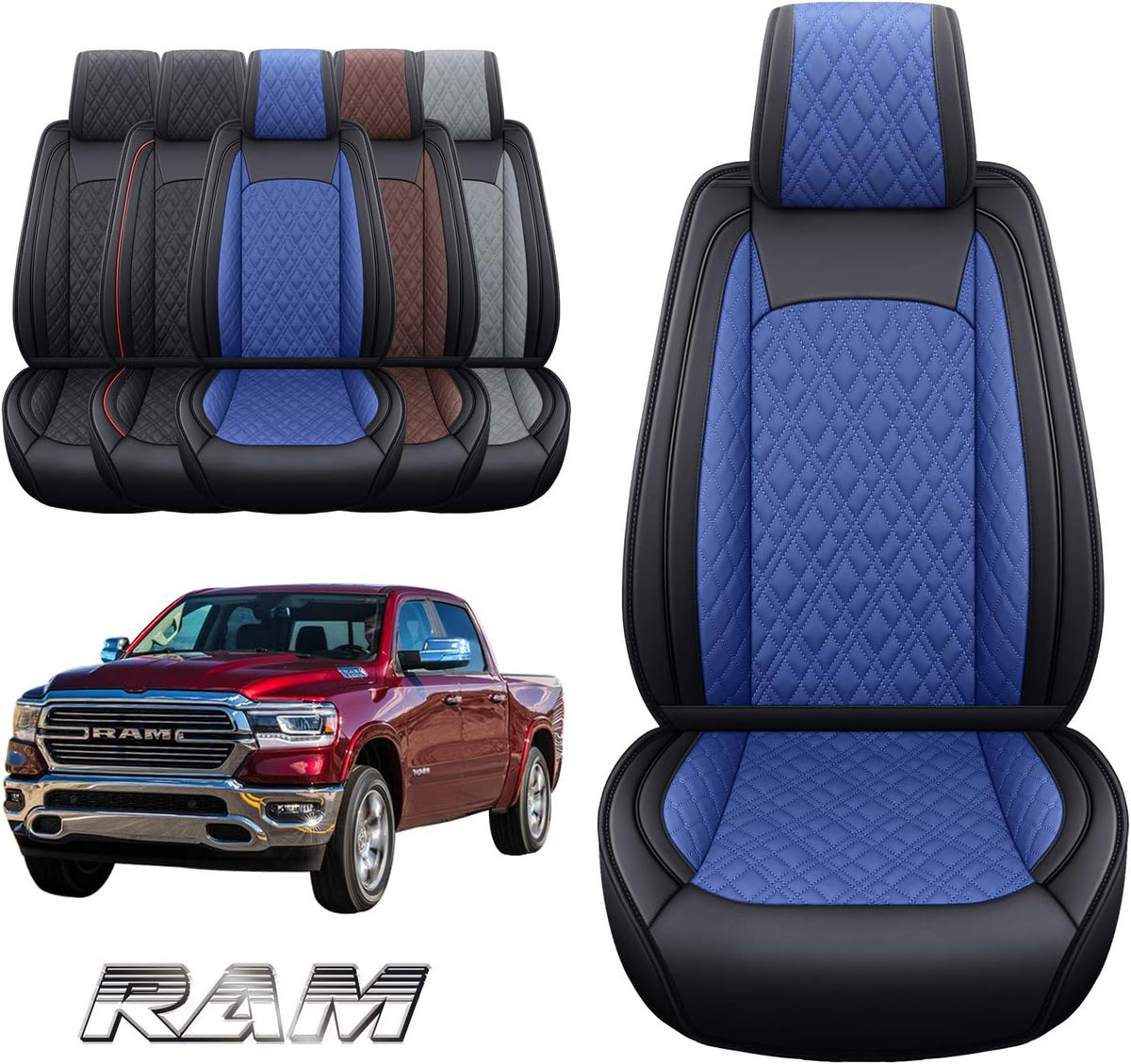 2 PCS Front Black-Red Waterproof Leather Car Seat Covers R474625