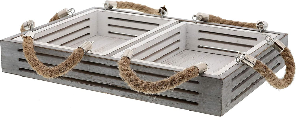Nesting Serving Trays with Rope Handles, Set of 3, Wood Trays Q3719