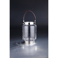 Clear and Silver Cylindrical Glass Hurricane Candle Holder with Rope Hanger U93651