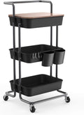 3 Tier Rolling Storage Cart with Cover Board, Handle and Locking Wheels R8789