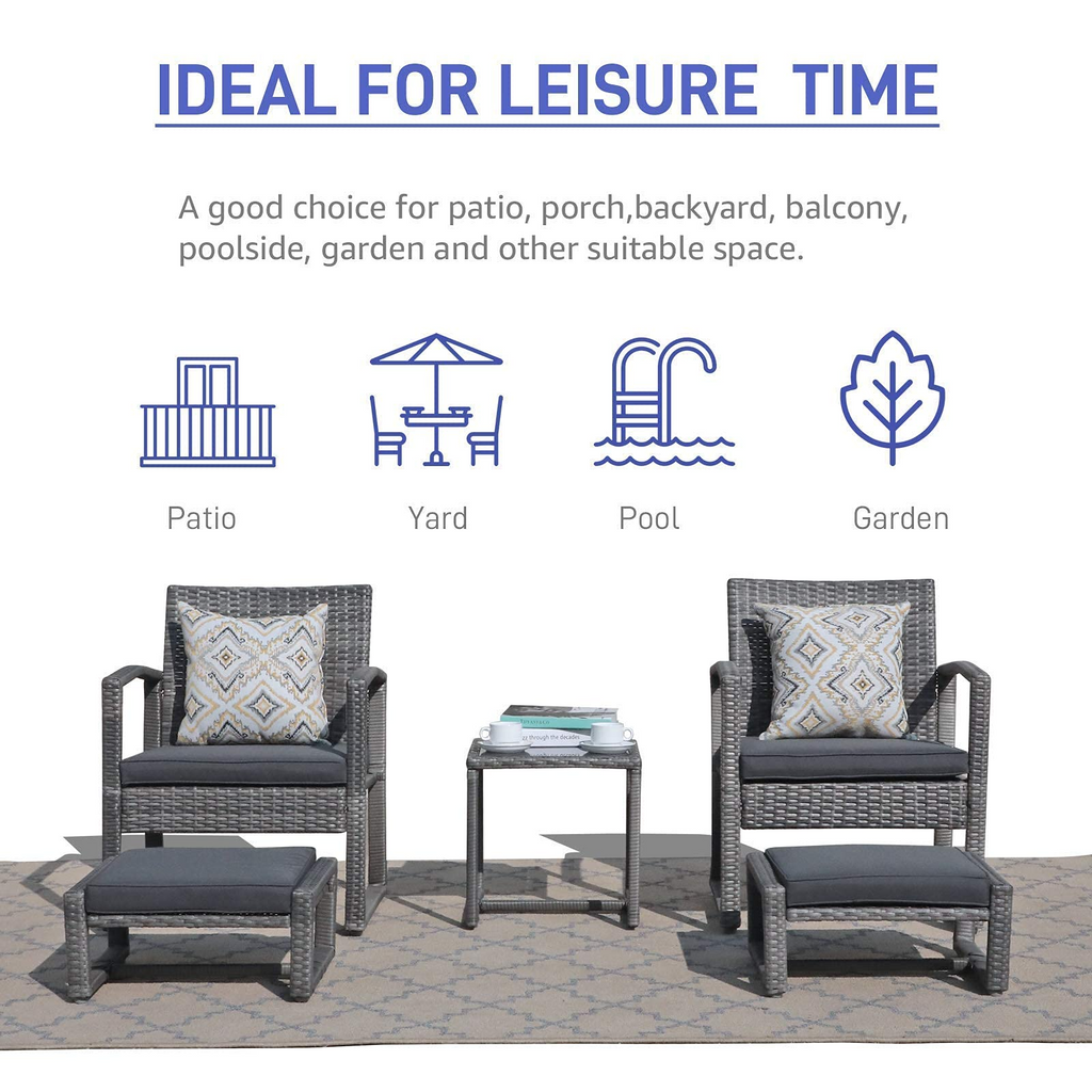 5 Piece Outdoor Patio Wicker Furniture Set with Ottomans Dark Grey R2315