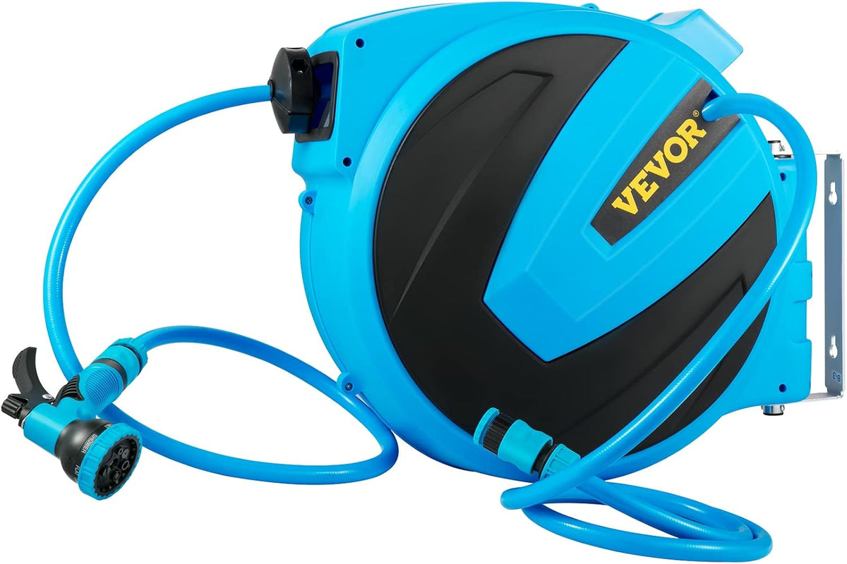 Retractable Hose Reel, 5/8 inch x 50 ft, Wall Mounted Garden Hose Reel, Blue Pack of 2 C835