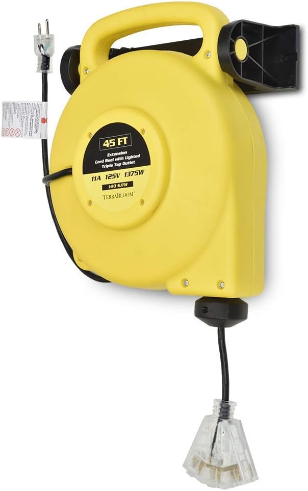 25 Ft 12/3 Retractable Extension Cord Reel with 3 Electrical Outlets Black V5264