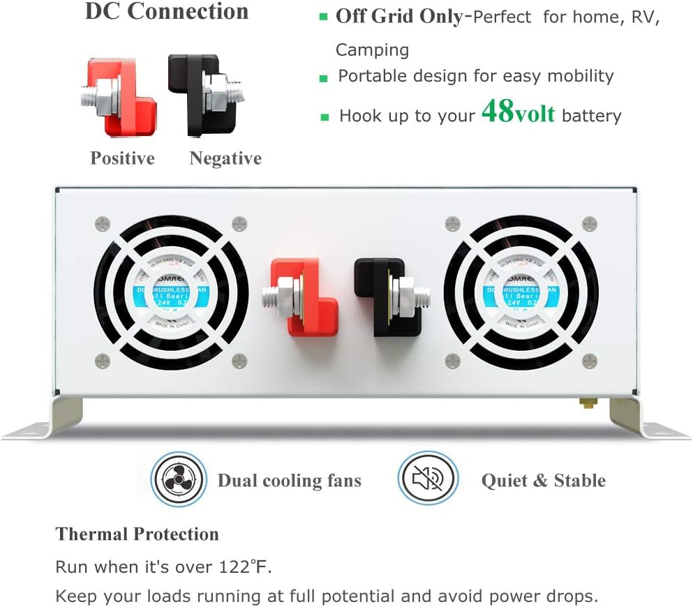3500W Pure Sine Wave Power Inverter DC 48V to 110V 120V AC with Dual Outlets G361