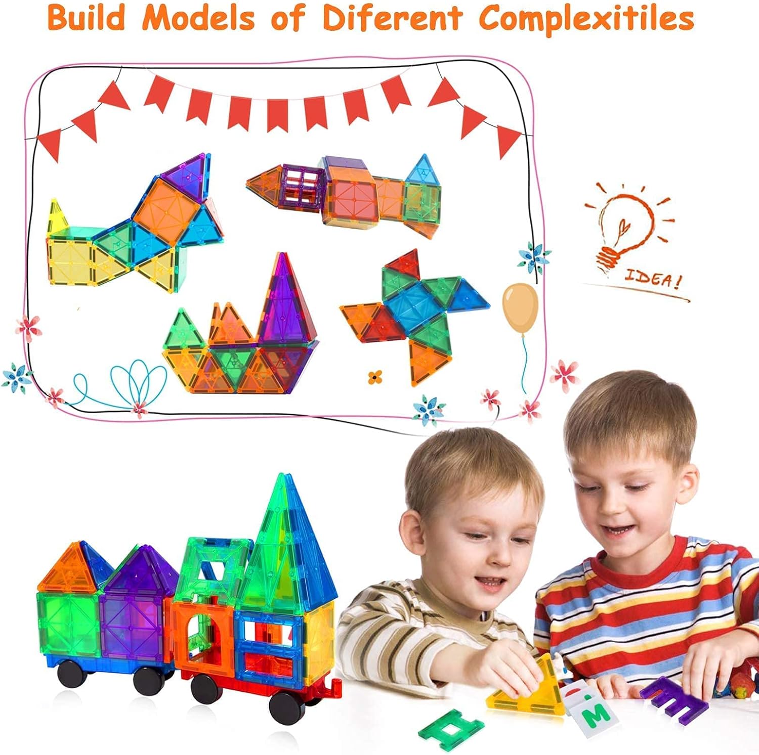 65 Piece Colorful Magnetic Building Blocks Set with Car T99455