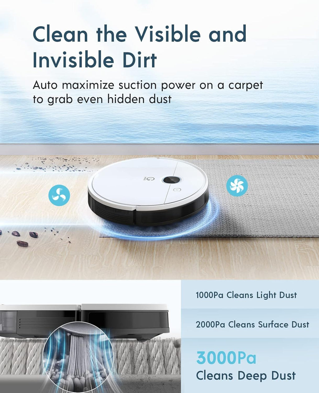 Robot Vacuum, 3000Pa Suction, Carpet Detection, Smart Visual Mapping, 110mins Runtime Q211