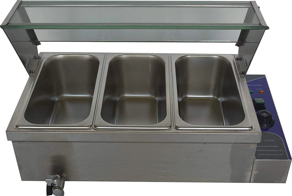 3 Pot Bain-Marie Buffet Steam Heater Food Warmer with Glass Shield Y828