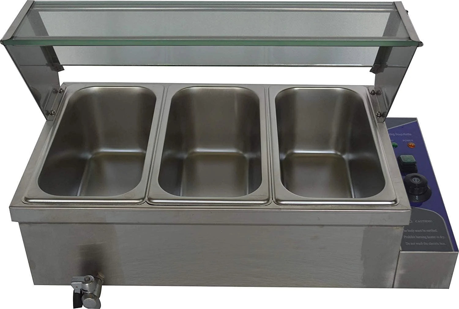 3 Pot Bain-Marie Buffet Steam Heater Food Warmer with Glass Shield Y828
