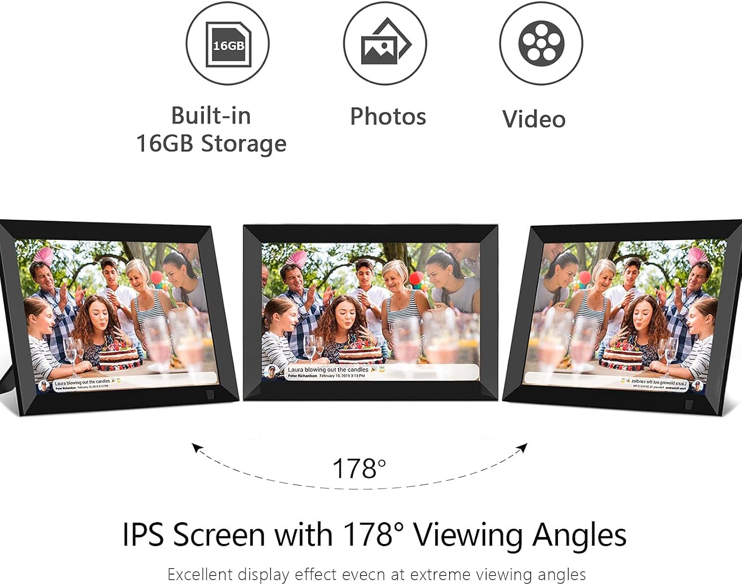 Digital Photo Frame WiFi 8 Inch Touch Screen 16GB Storage U49428