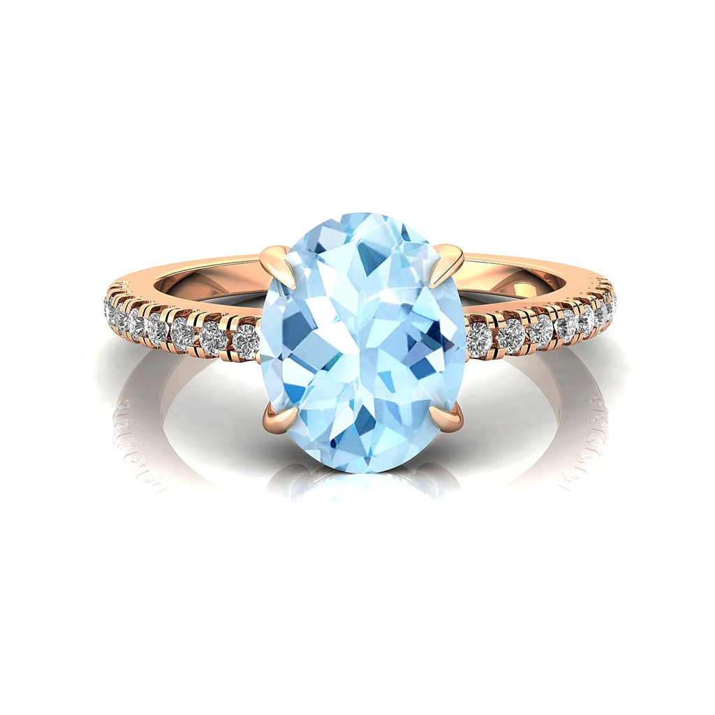 Aquamarine Diamond 14k Solid Gold Ring R37446