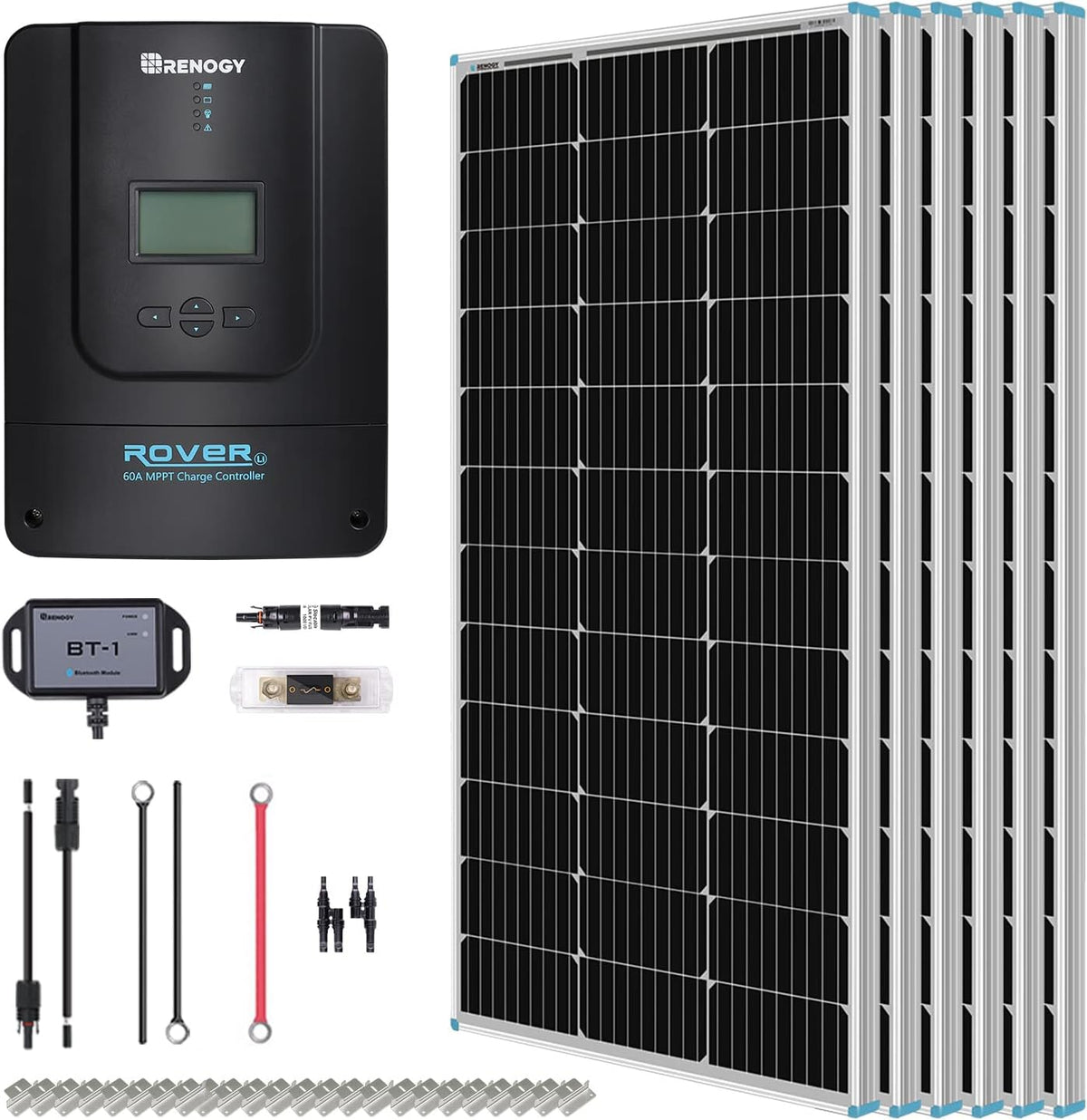 400 Watt 12 Volt 4 Pcs 100W Panel 40A MPPT Charge Controller Bluetooth Module Mounting Z Brackets Adaptor Kit Tray Cables Set Solar Power System J20521